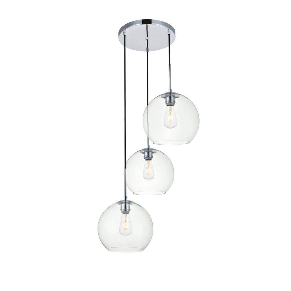 Alt View 2. Living District - Baxter 3 Lights Chrome Pendant With Clear Glass - Chrome And Clear.