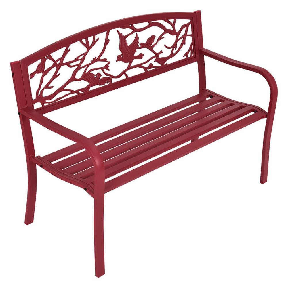 Alt View 1. Pefilos - Patio Garden Bench Park Yard Outdoor Furniture, Outdoor Bench for Park, Porch, Patio and Backyard - Red.