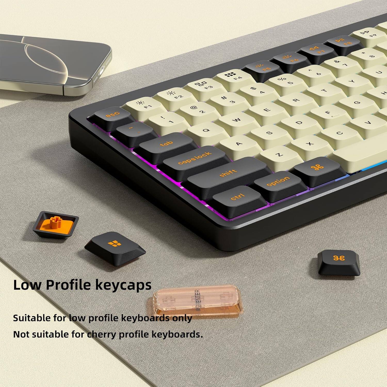 eSC  P1 - 4B b Dg F 1g fy - 9M- 2 F. of .  F i u E 2 PA % 7 0S 5 F3 6 T  4 H F2 # R 3 g @ P E F ! WN 1 D V Q g C tab A X copslock Z 88 shift option ctrl sg Low Profile keycaps ENTER Suitable for low profile keyboards only Not suitable for cherry profile keyboards.