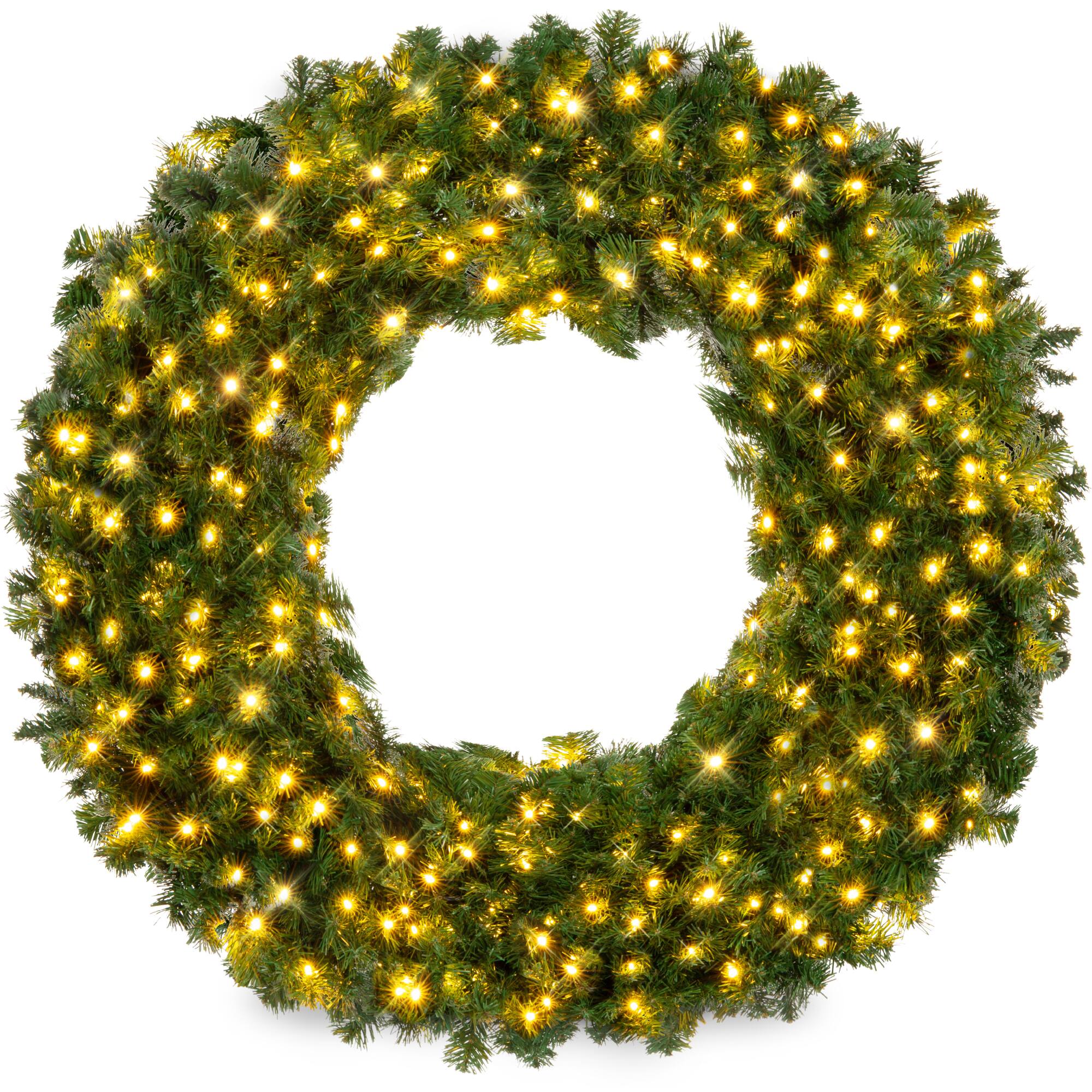Front. Best Choice Products - Best Choice Products 36in Artificial Pre-Lit Fir Christmas Wreath Decoration w/ 150 LED Lights, 300 Tips, Power Plug-In - White Lights.