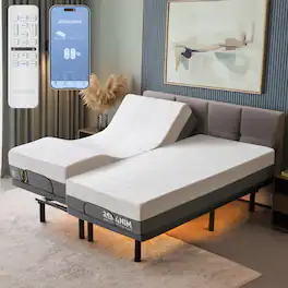 Renanim - SFE Split King Adjustable Electric Bed Frame with 10" Hybrid Mattress, Massage, USB, Remote & UnderBed Light - Gray