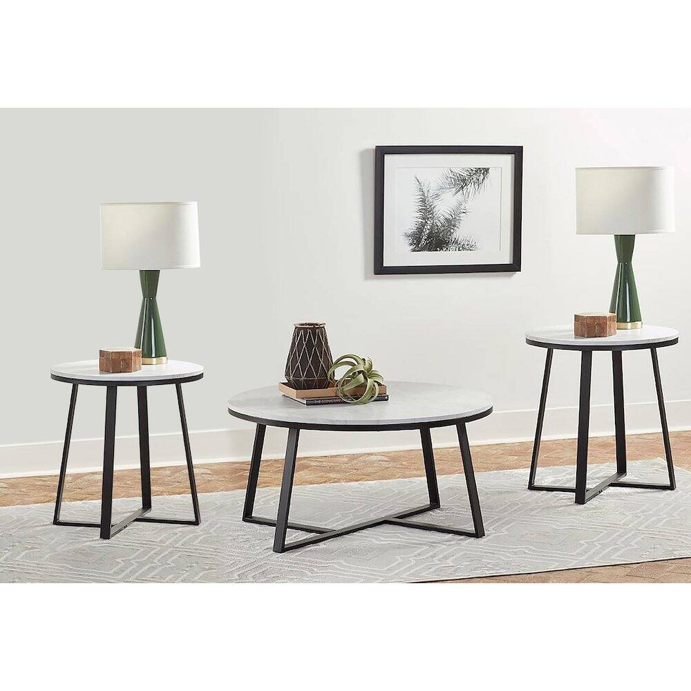Angle. Coaster Co. of America - Hugo 3-piece Coffee and End Table Set White Faux Marble - White Faux Marble.