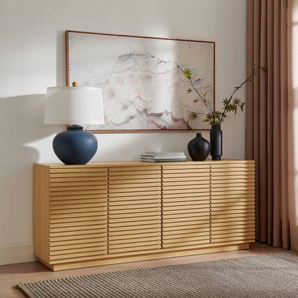 Front. Modway - Render 4-Door Fluted Sideboard Cabinet TV Stand by Modway - Oak.