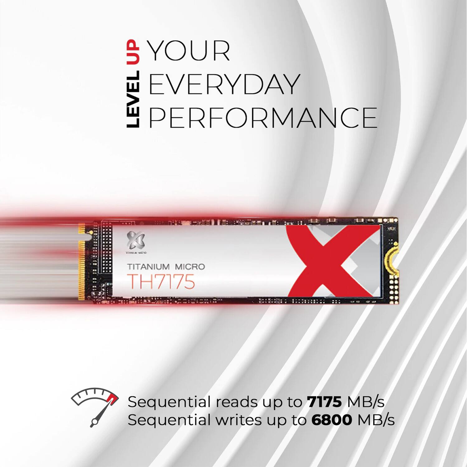 UP YOUR EVERYDAY PERFORMANCE  
TITANIUM MICRO TH7175  
Sequential reads up to 7175 MB/s  
Sequential writes up to 6800 MB/s