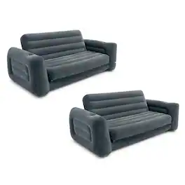 Intex - Inflatable Pull-Out Sofa Bed Sleep Away Futon Couch, Queen, Gray (2 Pack) - Charcoal gray