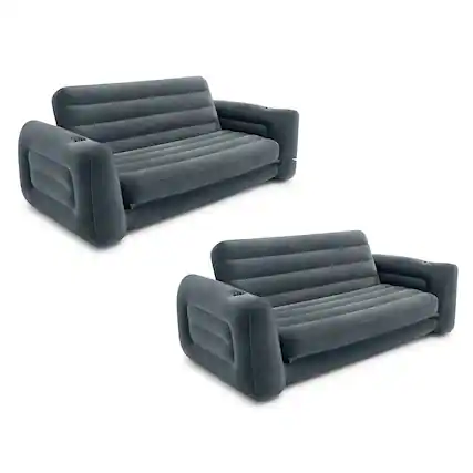 Front. Intex - Intex Inflatable Pull-Out Sofa Bed Sleep Away Futon Couch, Queen, Gray (2 Pack) - Charcoal gray.