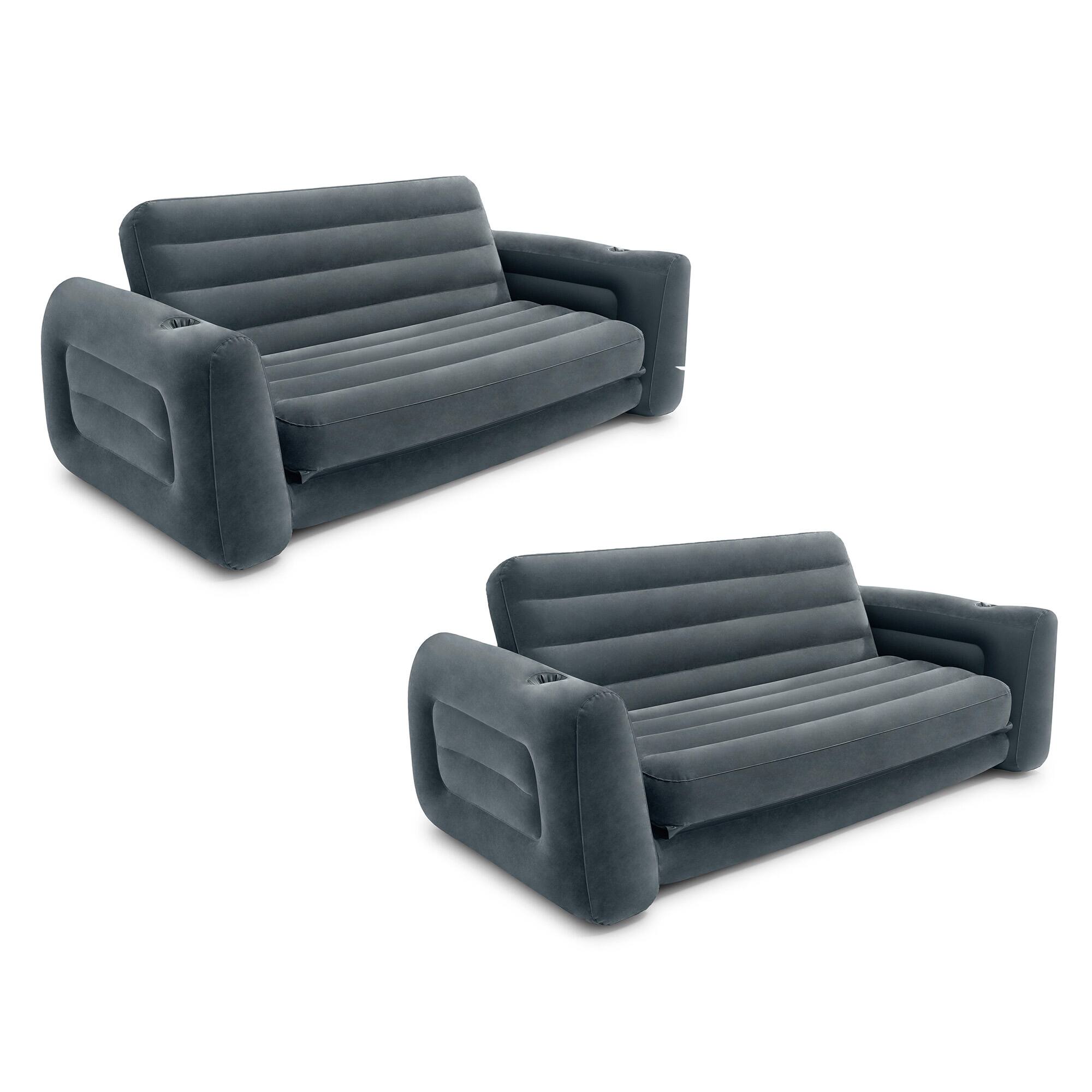 Front. Intex - Intex Inflatable Pull-Out Sofa Bed Sleep Away Futon Couch, Queen, Gray (2 Pack) - Charcoal gray.
