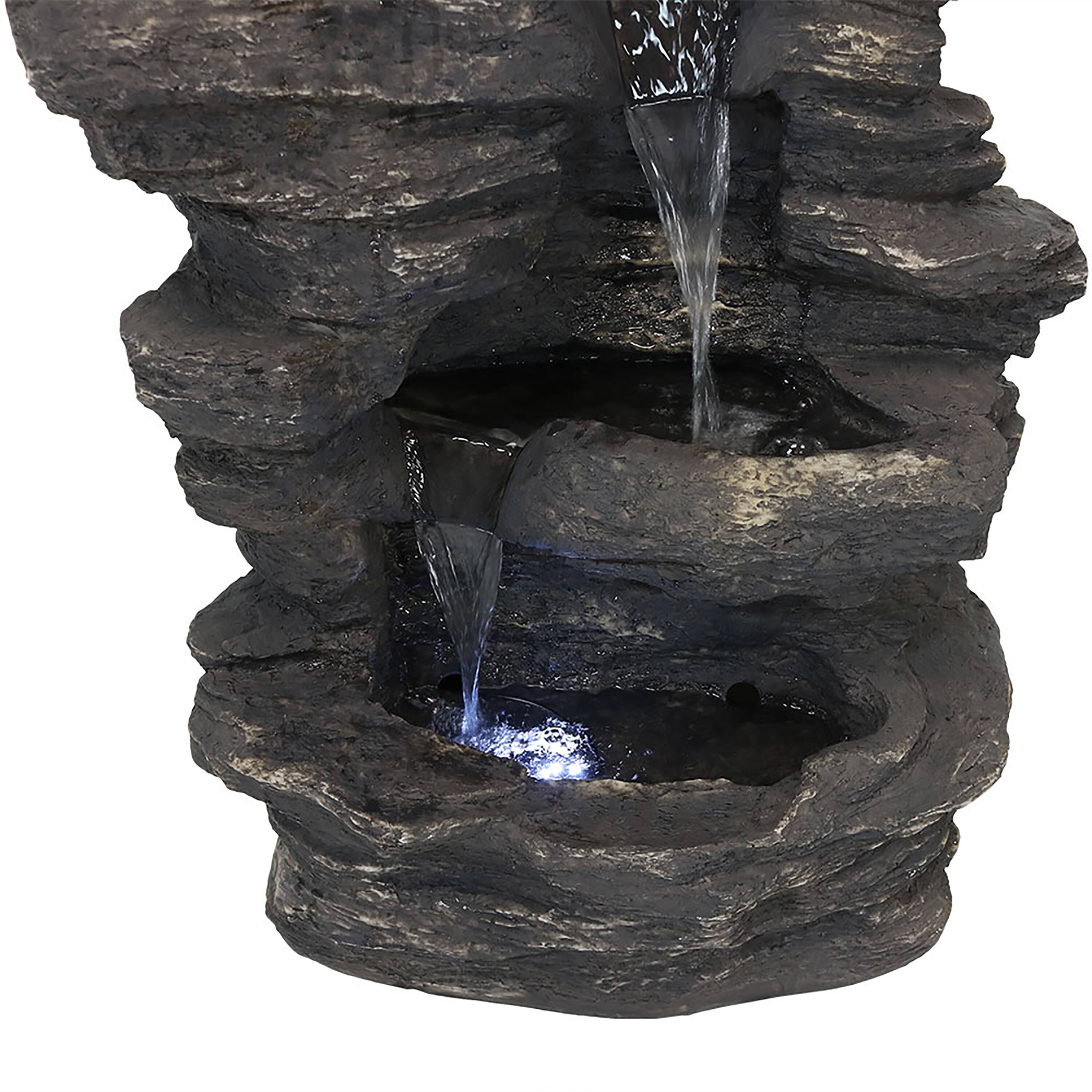 Alt View 8. Sunnydaze - Rock Falls Electric Waterfall Fountain with LED Lights - 39 in - Brown.