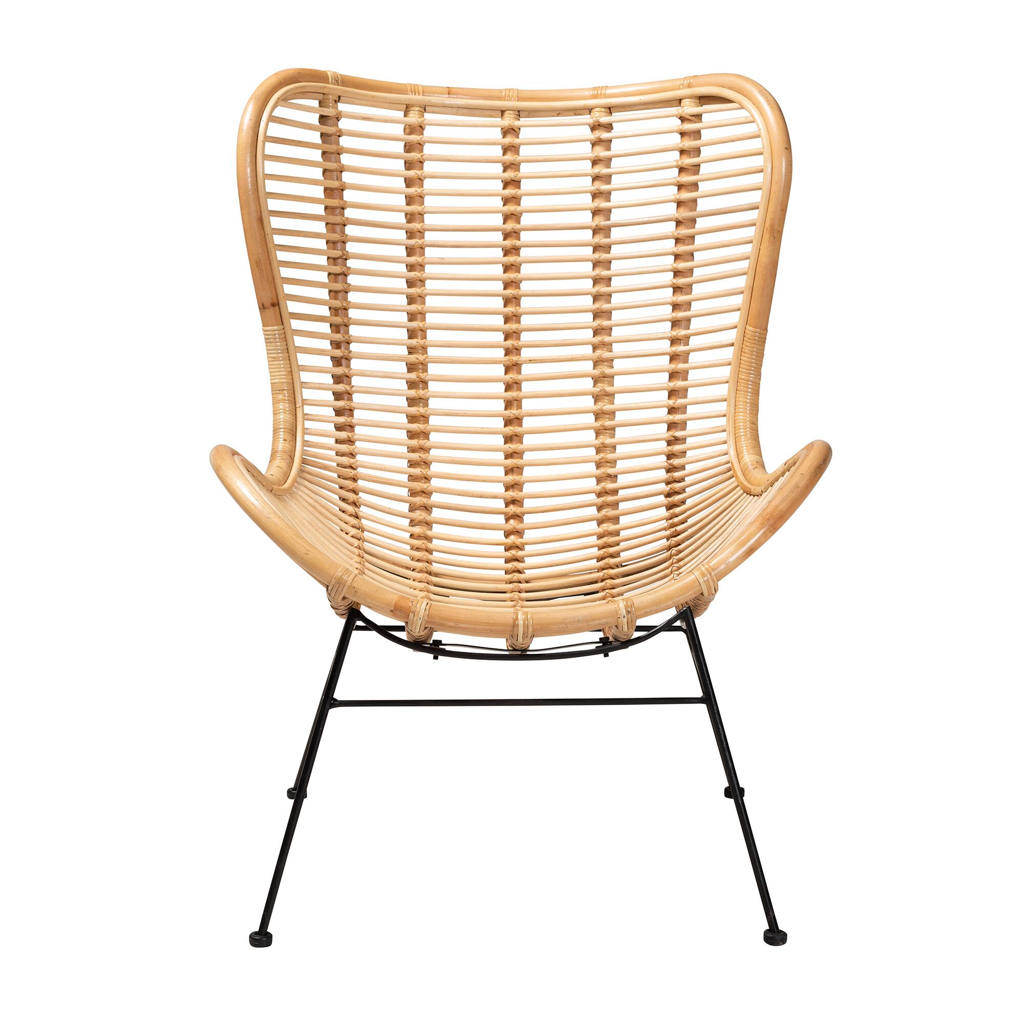 Angle. bali & pari - Colorado Modern Bohemian Rattan and Metal Accent Chair - Natural Brown.