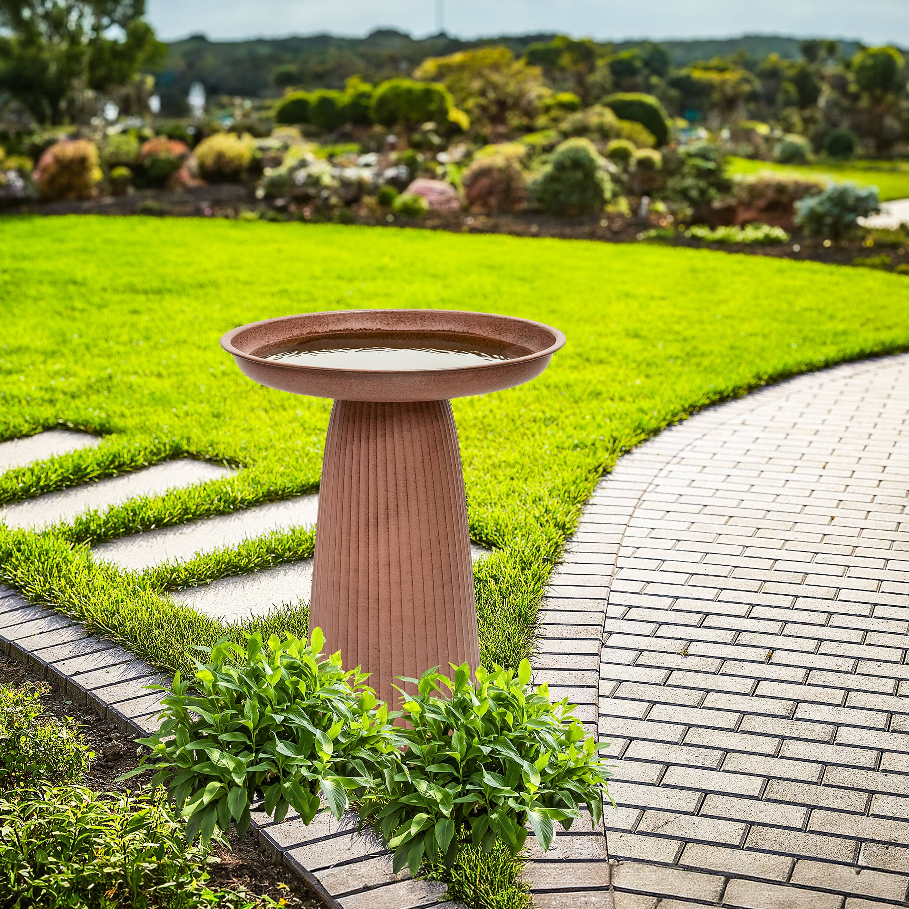 Alt View 7. Sunnydaze - Gleeful Garden Metal Outdoor Bird Bath - Canyon Clay.