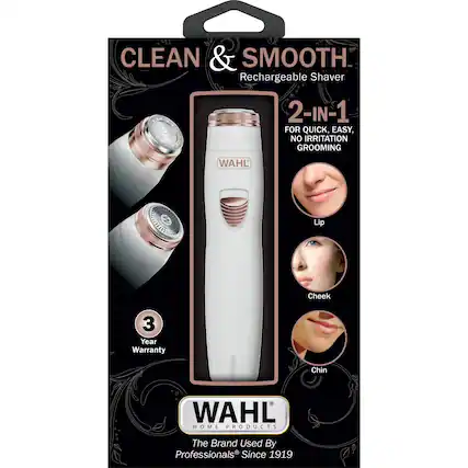 CLEAN & SMOOTH
Rechargeable Shaver
WAHL SA 2-IN-1
FOR QUICK, EASY, NO IRRITATION GROOMING
WAHL 3 Year Warranty
Lip, Cheek, Chin
WAHL HOME PRODUCTS
The Brand Used By Professionals Since 1919