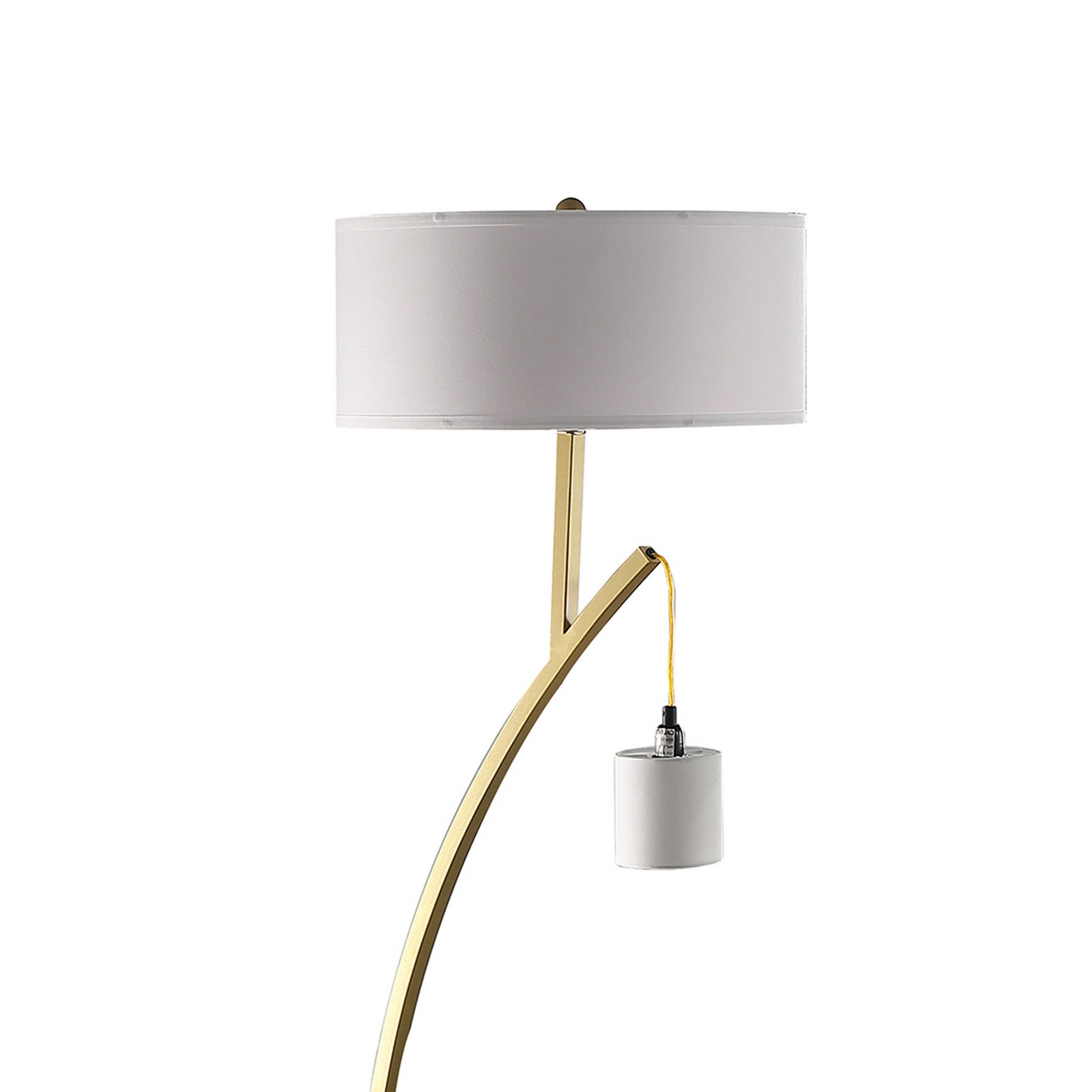 Left. Manhattan Lane - Jiya 59 Inch Arc Floor Lamp, Hanging Design, 2 Drum Shades.