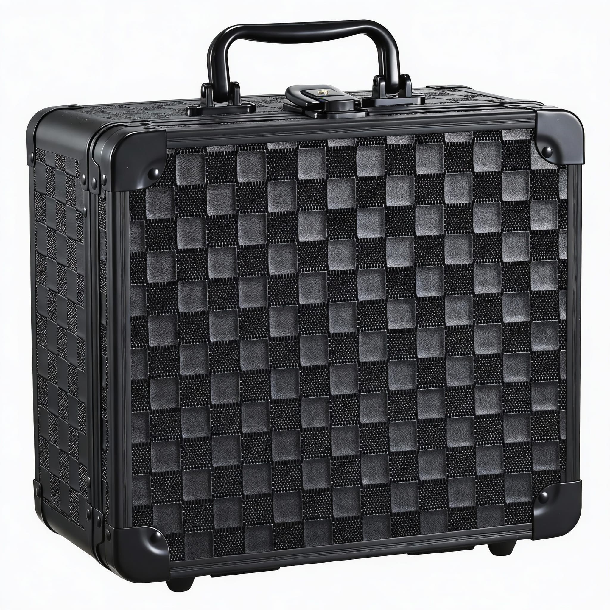 METALTON - Makeup Box With Magnetic Lighted Up Mirror Organizer Travel Case Portable Vanity Colors Led Mirrormake Suit - Black Checkerboard