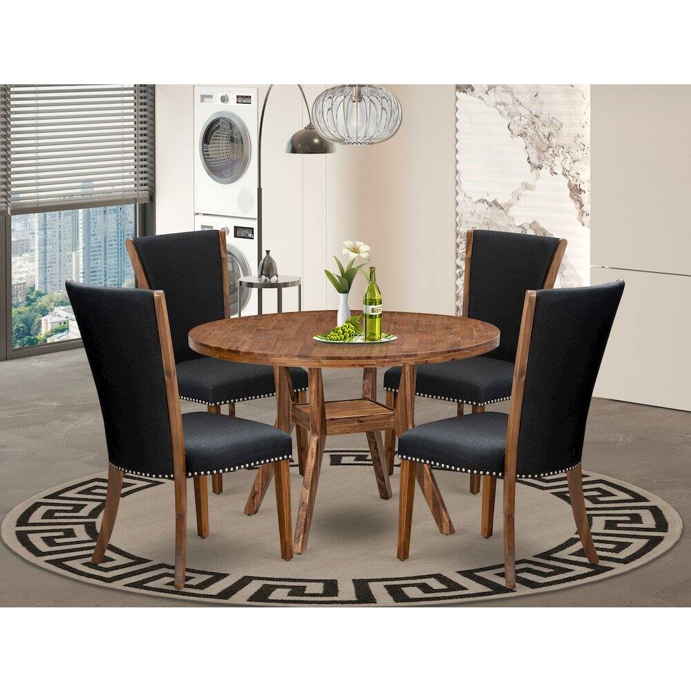 Alt View 3. Luxe - 5 Piece Dining Table Set For 4 Contains 48" Round Table In Black Color - Black.