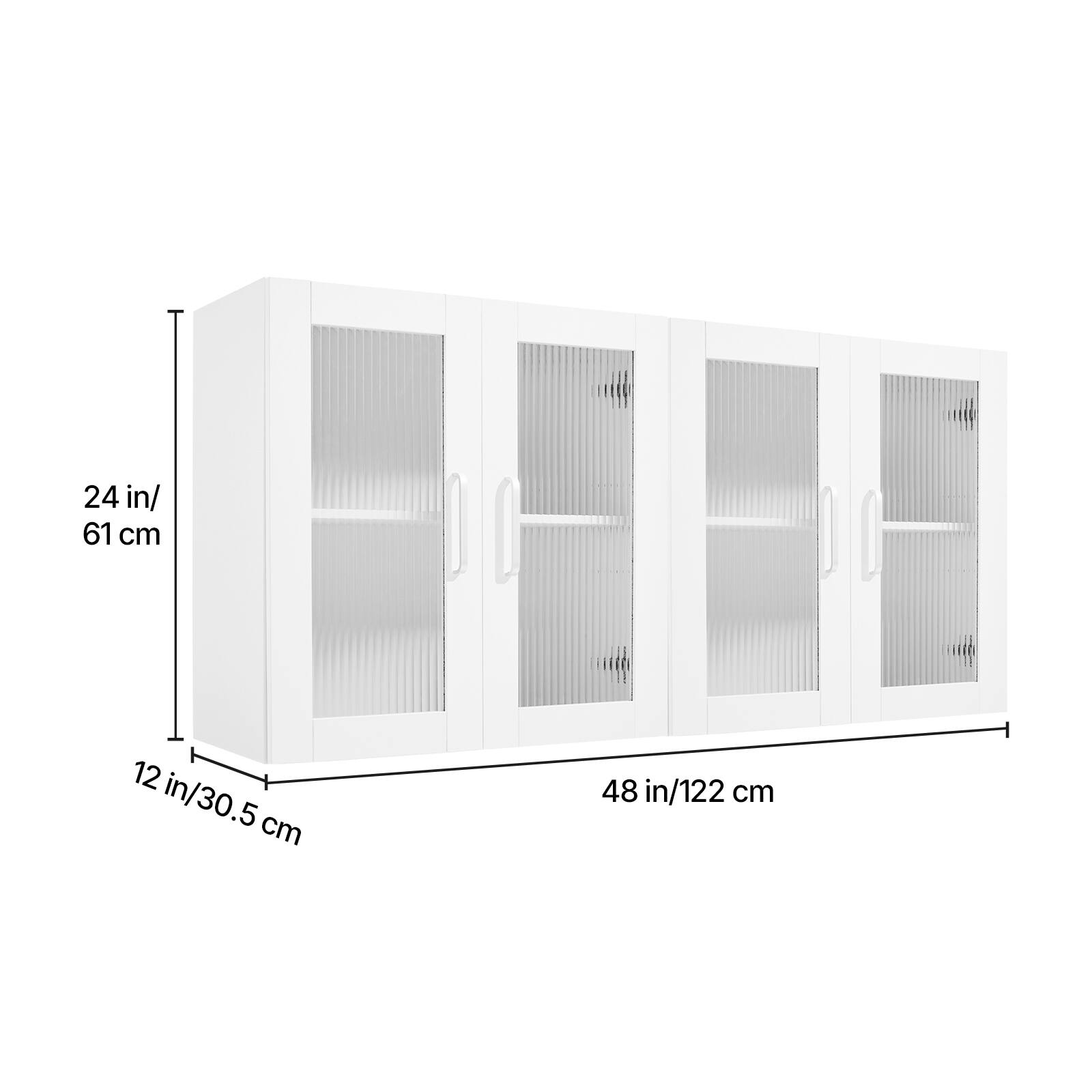 The corrected text is:

24 in / 61 cm  
12 in / 30.5 cm  
48 in / 122 cm