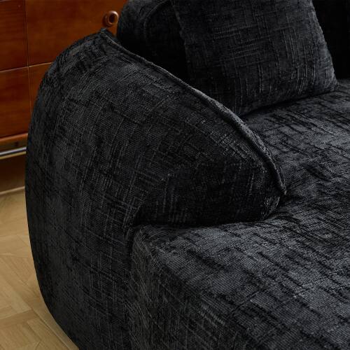 Back. Anysun - Chenille L-Shape Compressed Sofa - High-Elastic Sponge, Curved Armrests & 4 Throw Pillows for Living Room - Black.