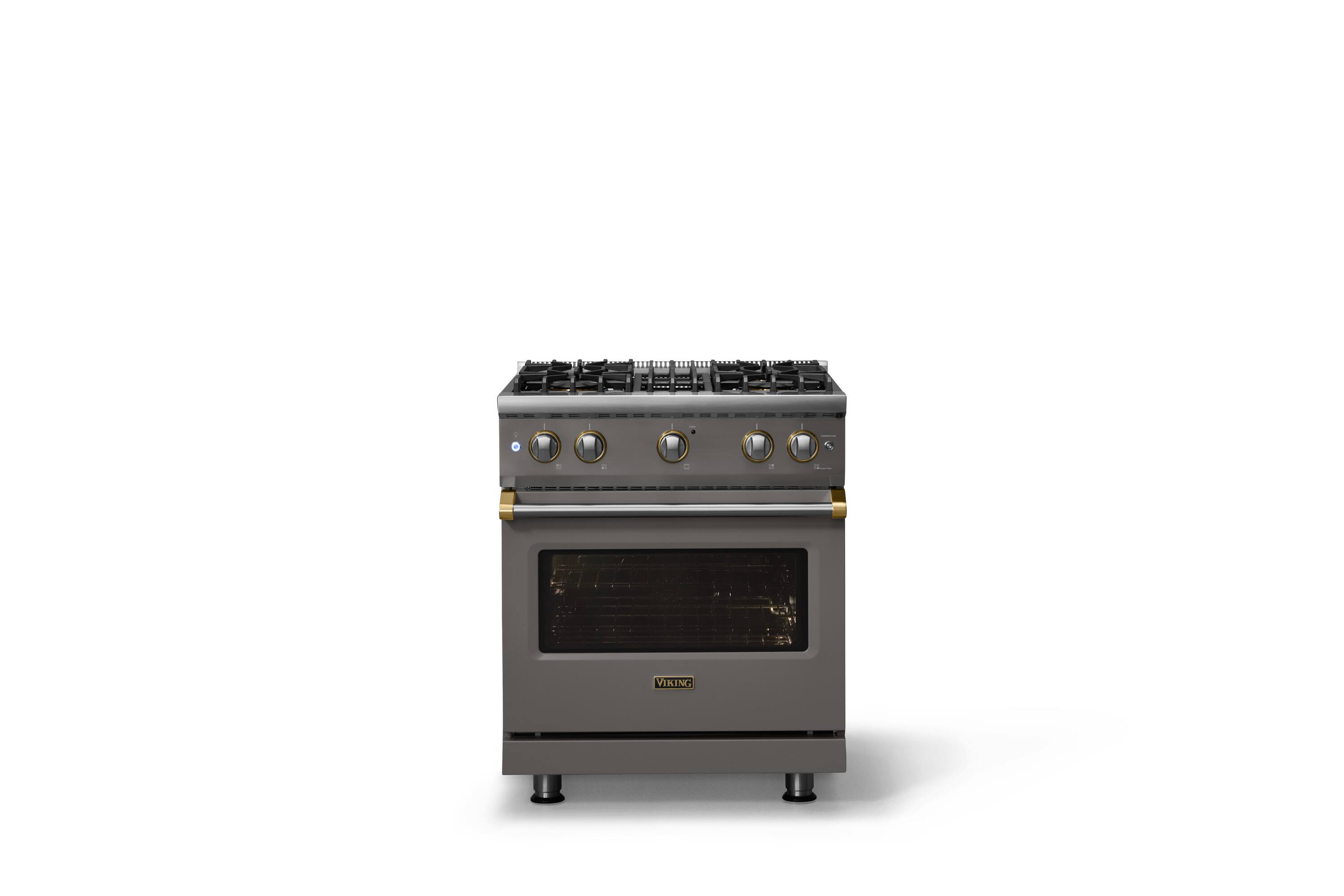 Alt View 1. Viking - Pro 5 Series 4.0 Cu. Ft. Freestanding Sealed 4 Burner Gas Convection Range - Damascus Gray w. Brushed Brass Trim - Damascus Gray.
