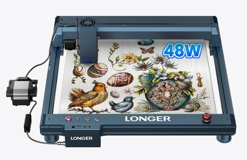 LONGER - Laser B1 40W Engraver Cutter: 17.7"x17.3" Area, 600mm/s, Auto Air Assist, Cuts 40mm Wood & 50mm Acrylic - Black