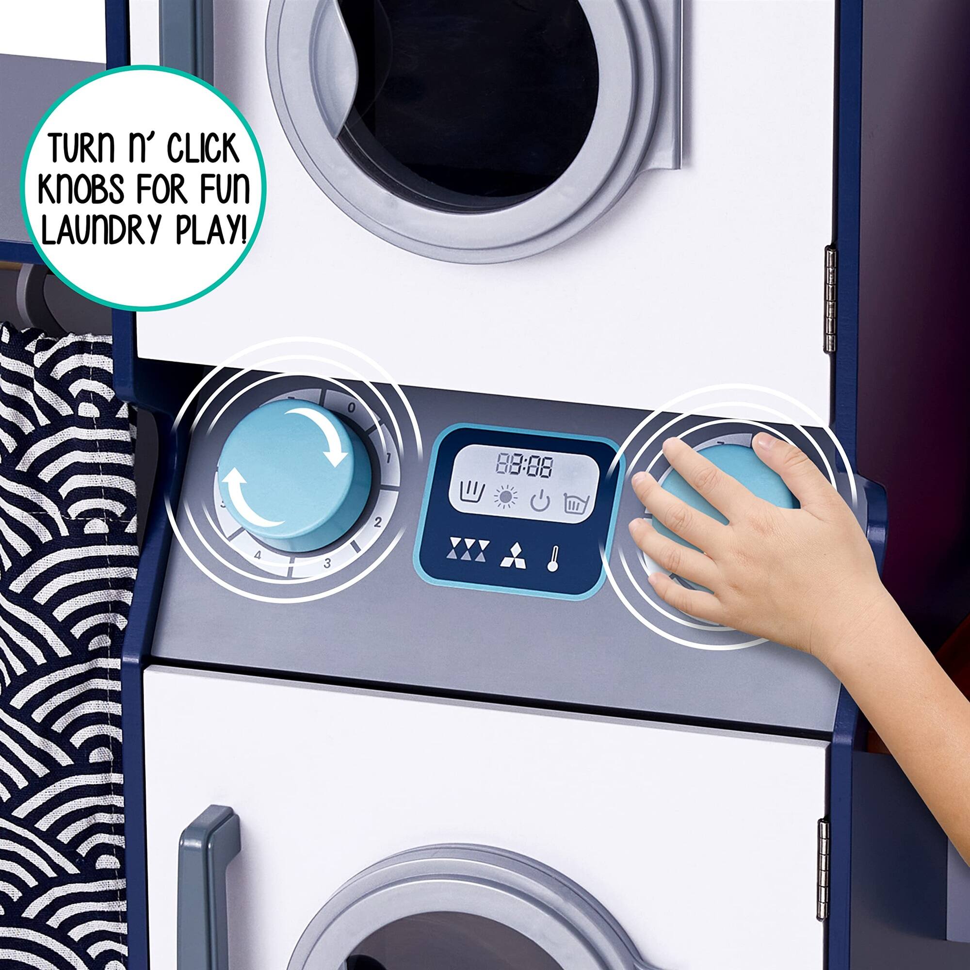 TURN n' CLICK KNOBS FOR FUN LAUNDRY PLAY! I 8:88 a 1 3 I 2 I 1