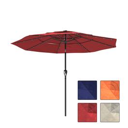 Mondawe - 10ft Patio Market Umbrella Double Airvent Outdoor Umbrella with LED Lights - Red