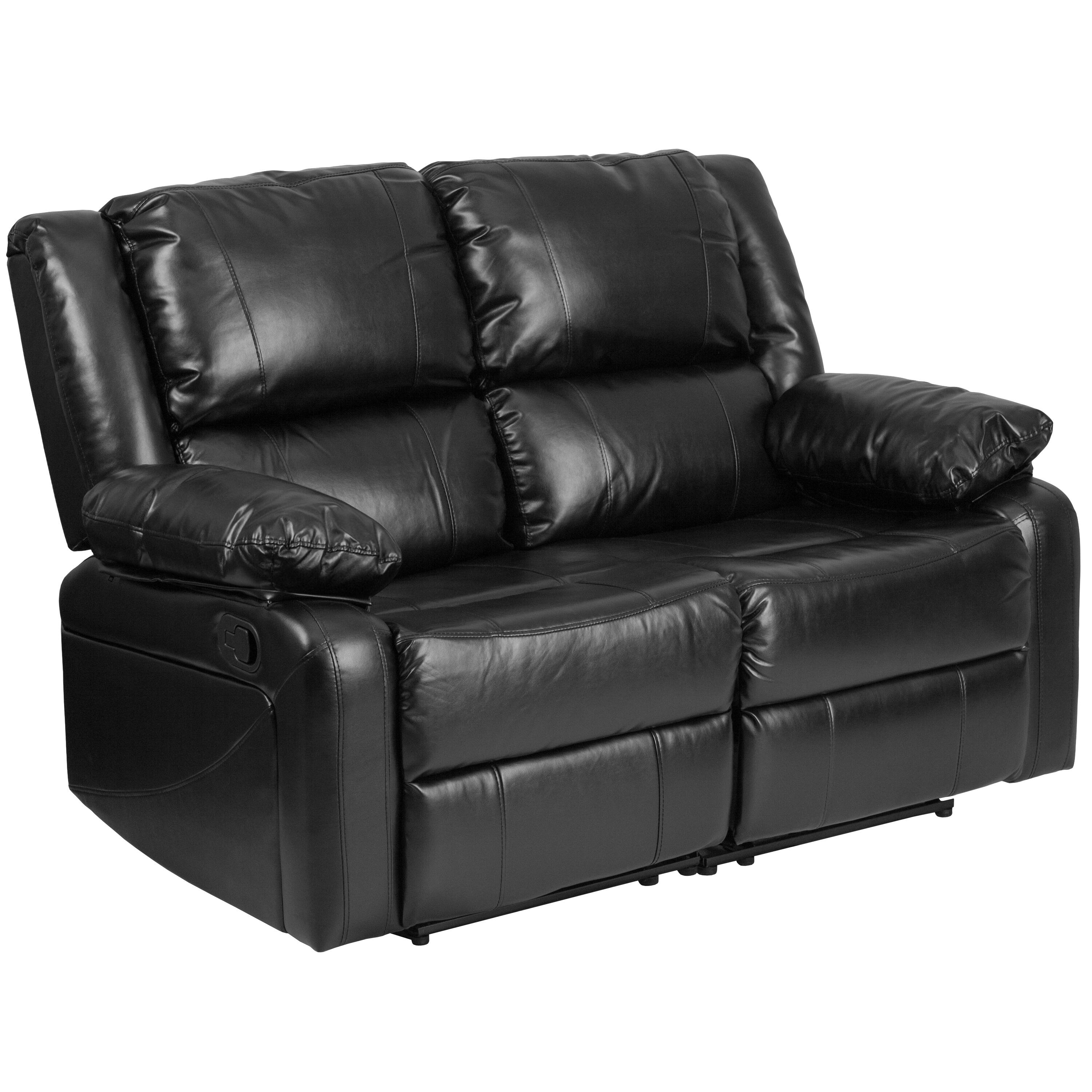 Alt View 1. Emma + Oliver - Bustle Back Loveseat with Two Built-In Recliners - Black LeatherSoft.