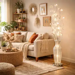 FC Design - 60"H Silver Textured Vase with Metallic Floral Stem LED Floor Lamp