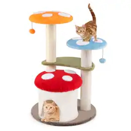 Gymax - Cute Mushroom Cat Tree 35'' Tall Cat Tower w/ Sisal Scratching Posts Cat Condo - GYM16315