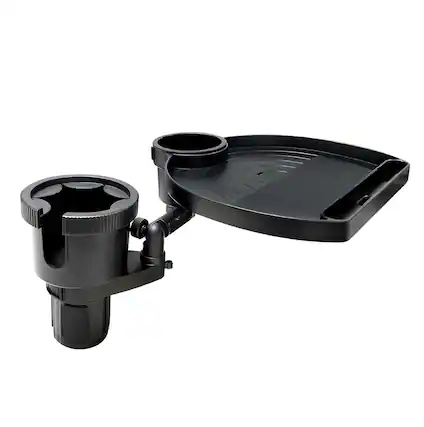 Front. ToughTested - ToughTested Tough & Hungry XL Cup Holder + Bottle Mount with Swivel Snack Tray - Black.