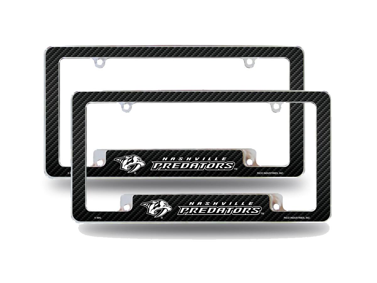 Nashville Predators NHL (Set of 2) Chrome Metal License Plate Frames with Carbon Fiber Design
