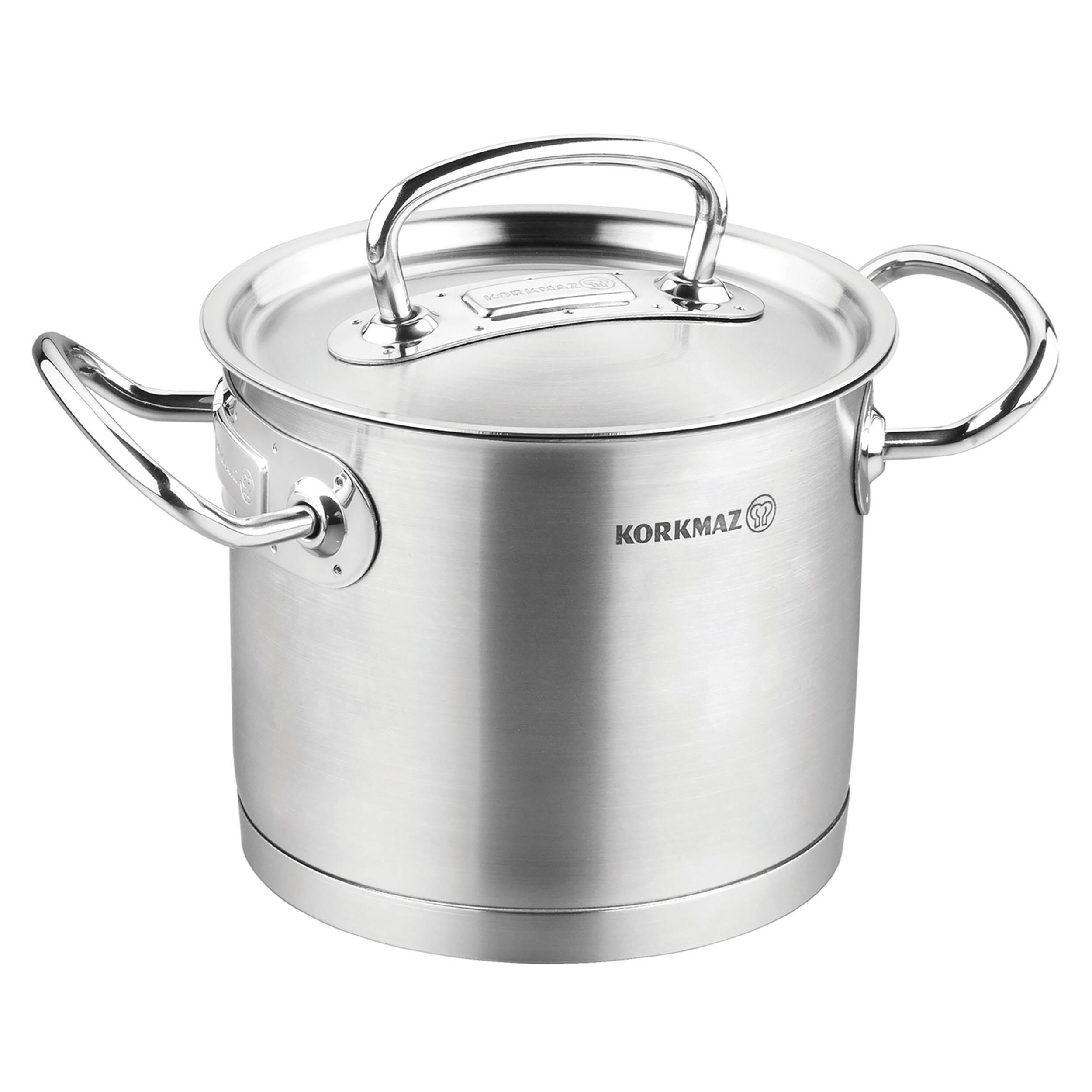 Korkmaz - Proline Professional Series 9 Liter Stainless Steel Extra Deep Casserole with Lid - Silver