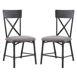 Manhattan Lane - 21 Inch Metal Dining Side Chair, Fabric Seat, X Back, Set of 2 - Gray