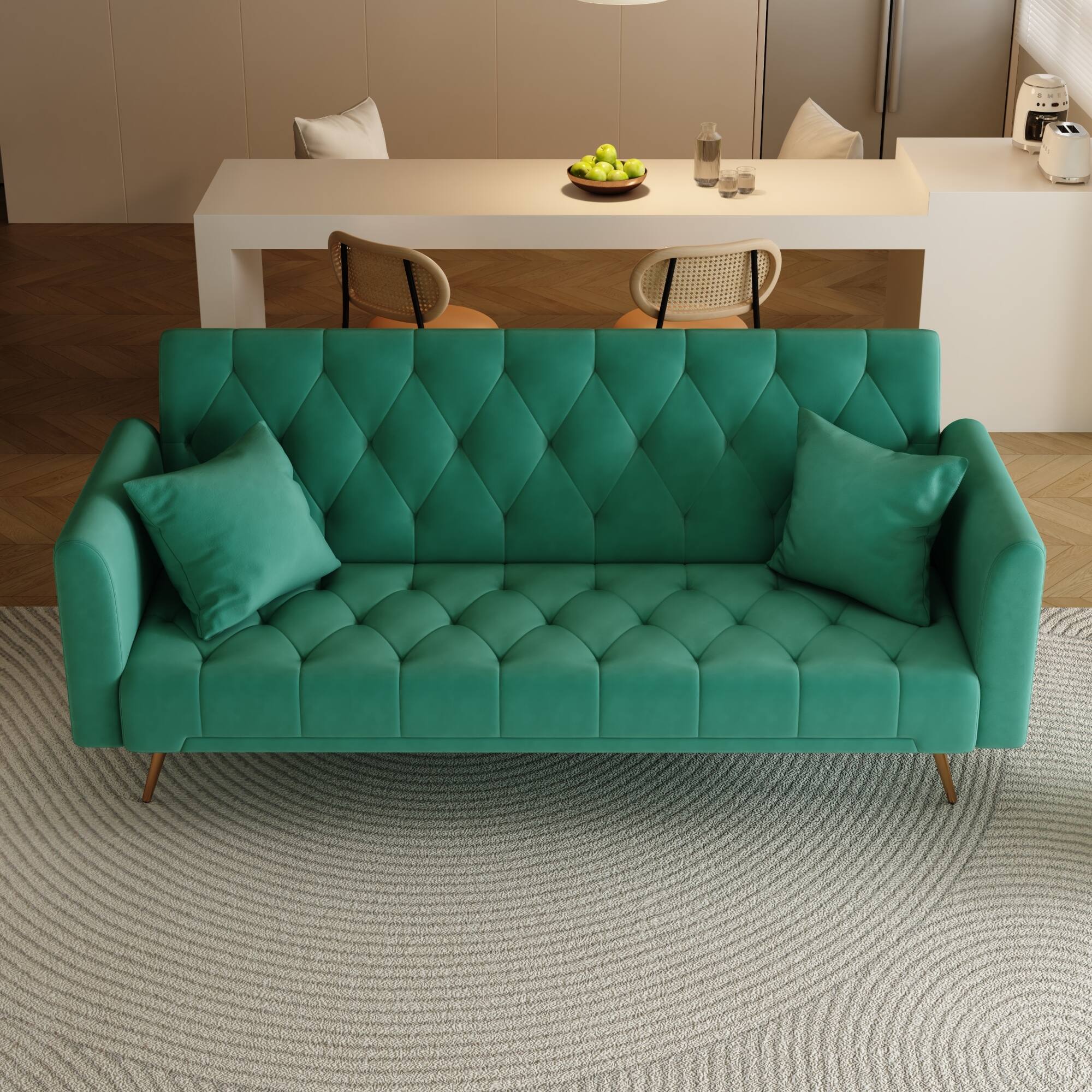Front. GOODSILO - Convertible Velvet Sofa Bed with Adjustable Backrest for Small Spaces, Living Room and Office Use - Green.