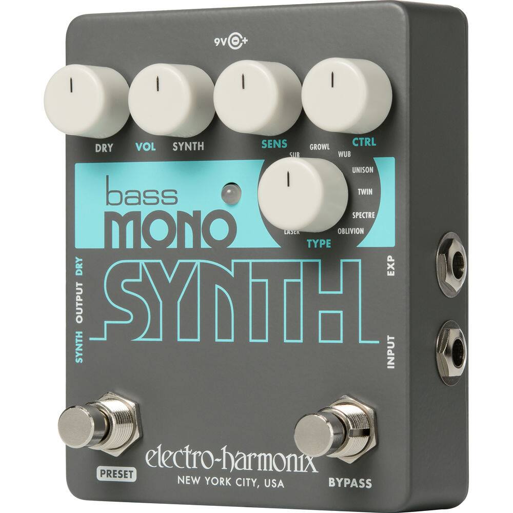 bass mono SYNTH

DRY VOL SYNTH SENS GROWL SUB WUB CTRL UNISON TWIN SPECTRE OBLIVION TYPE

SYNTH OUTPUT DRY EXP

INPUT

PRESET

electro-harmonix NEW YORK CITY, USA

BYPASS