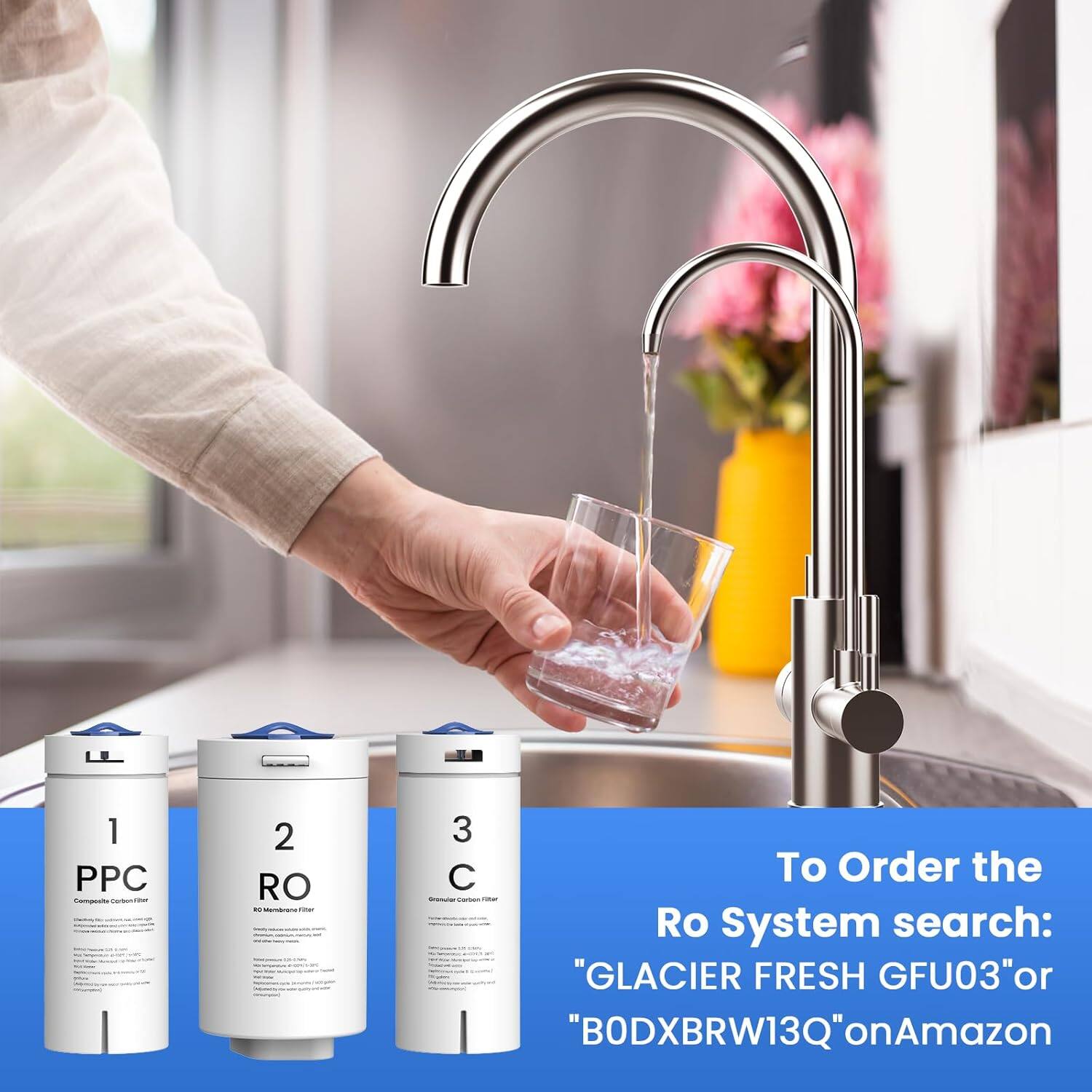 To Order the RO System search: "GLACIER FRESH GFU03" or "BODXBRW13Q" on Amazon