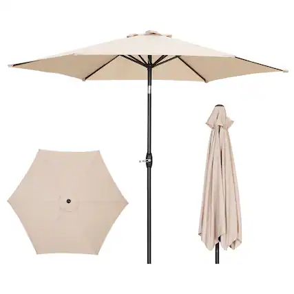 Front. Ainfox - Ainfox 9ft Patio Umbrella Without Lights - Khaki.