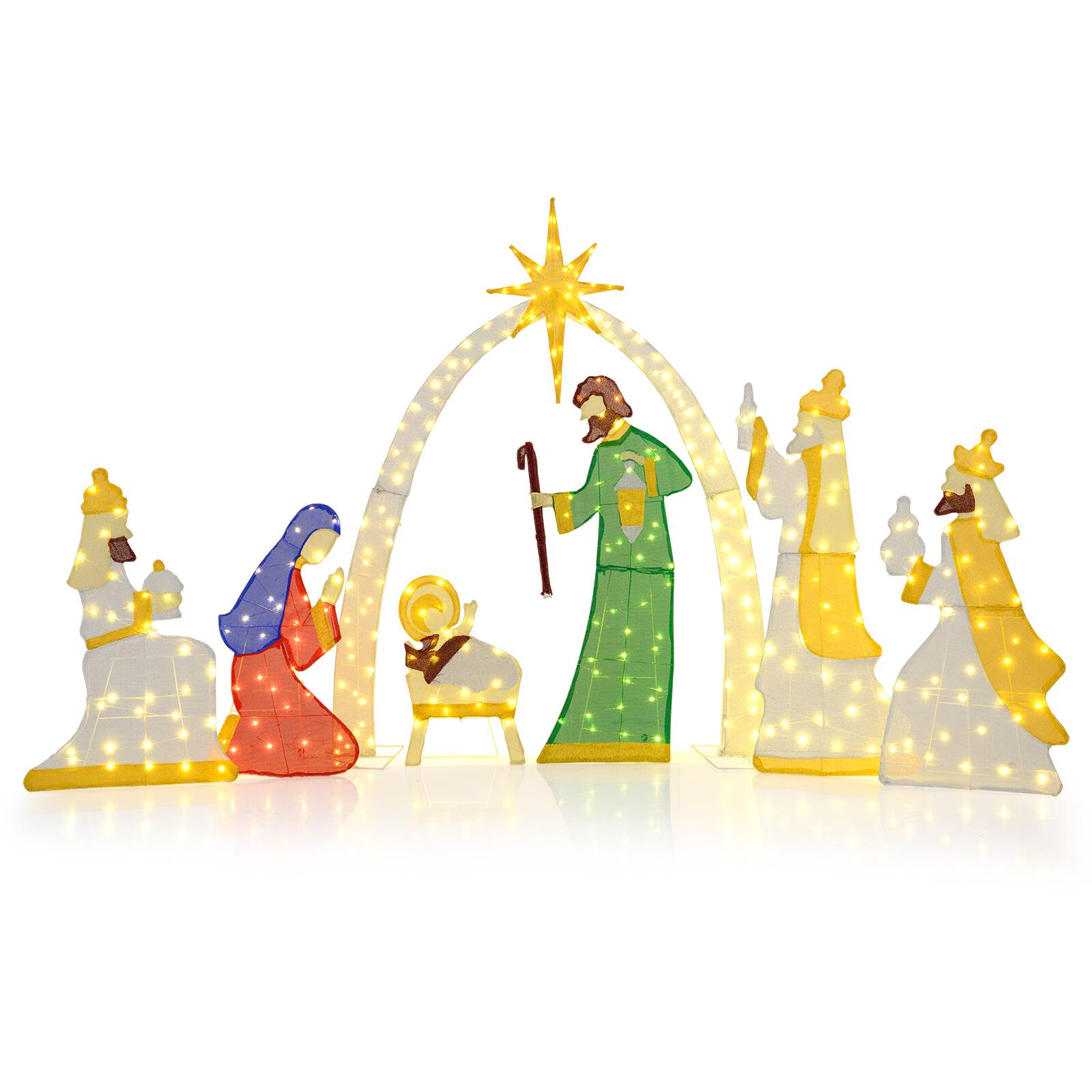 Front. Gymax - Gymax 7 Pcs Outdoor 5Ft Pre-Lit Holy Family & Three Wise Men w/310 White LED Lights for Yard - Multi-color.
