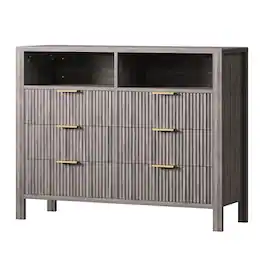 GARVEE - Modern Fluted 6 Drawer Dresser w/ Storage Cabinet,47.2" Bedroom MDF Chest,Living Room Organizer,Smooth Sliding Drawers - Gray