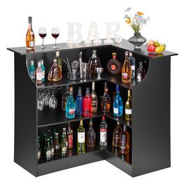 VEVOR - Home Bar Unit, L-Shaped Wine Bar Cabinet Table 4-Tier with Storage Shelves, Wine Glass Holder, 300 lbs Max Capacity - Black