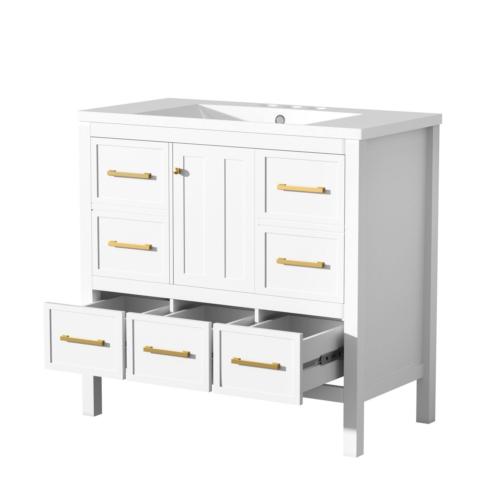 Alt View 10. Boyel Living - 36 Inch Bathroom Vanity with Resin Sink and Five Drawers White - White.