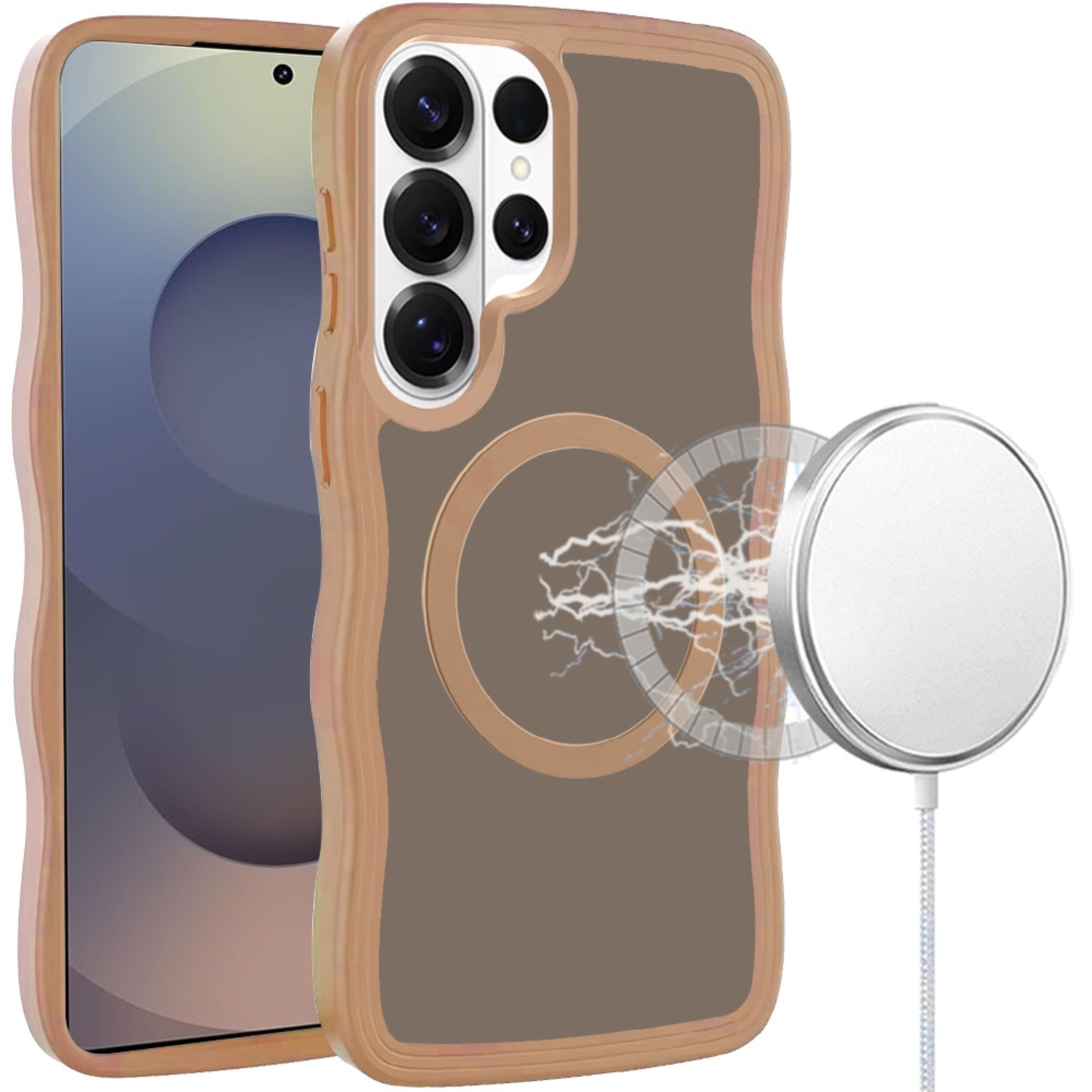 Kitcheniva - Wavy Grip Magnetic Circle Case With Tempered Glass For Samsung S26 Ultra CoffeeWavy Grip Magnetic Circle Case With Tempe - Coffee