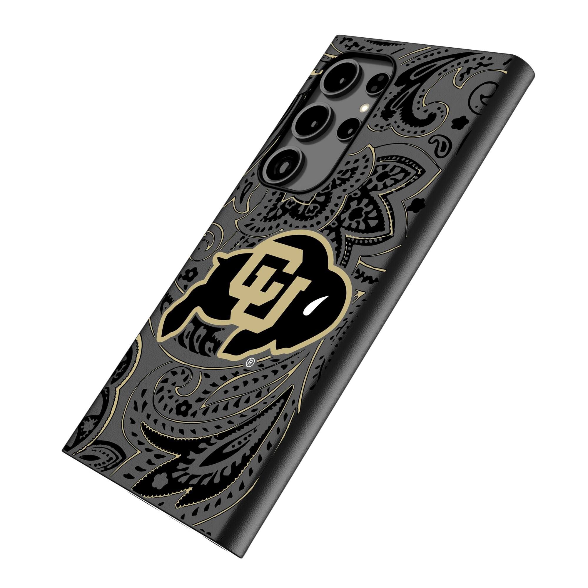 Alt View 1. Keyscaper - Colorado Buffaloes Paisley Galaxy Magnetic Bump Case - S24 Ultra - Black.