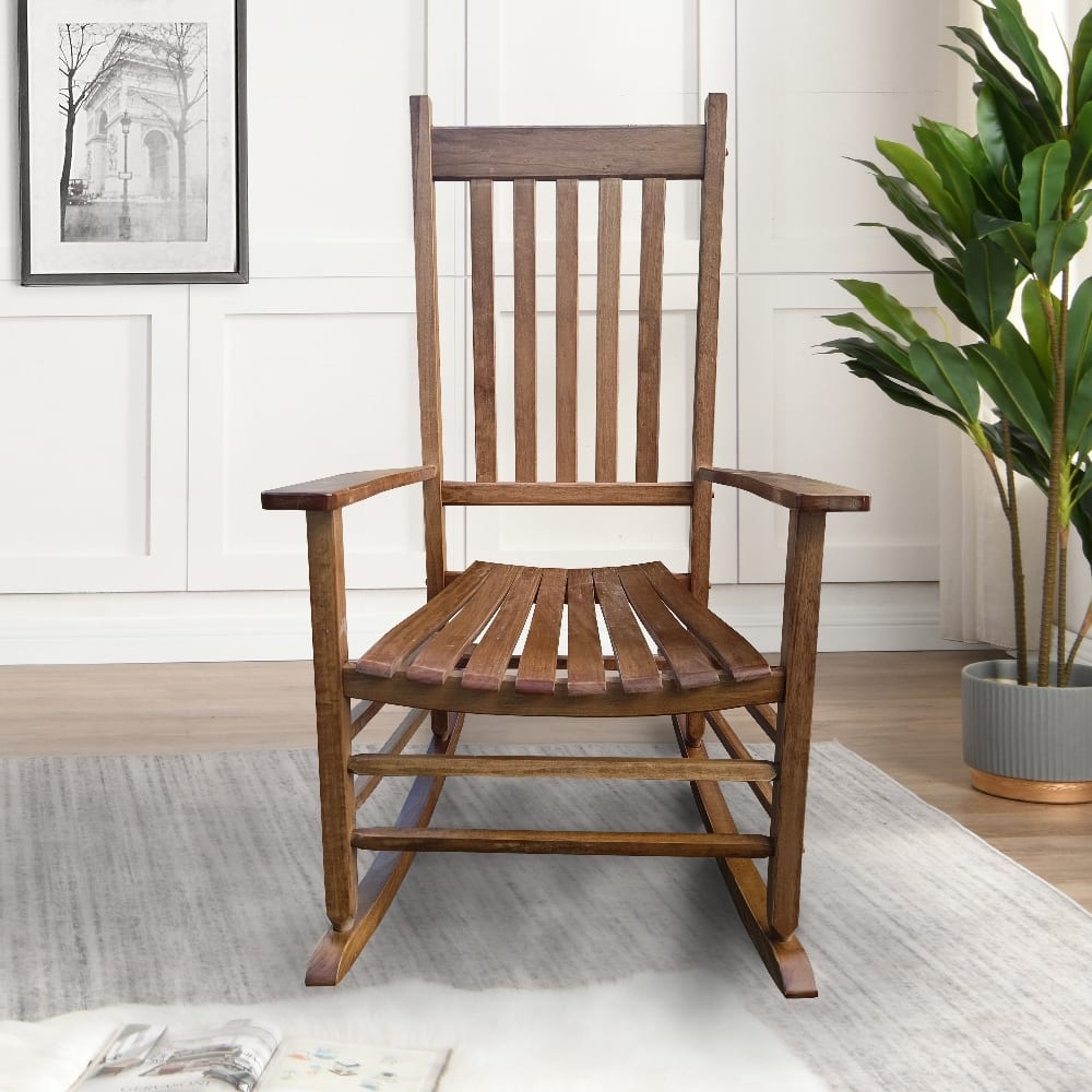 Loheer - Adult Rocking Chair Solid Wood Porch Rocker for Balcony and Patio - Brown