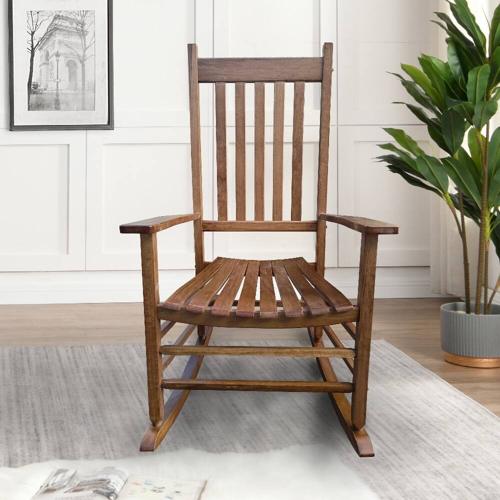 Front. Loheer - Loheer Adult Rocking Chair Solid Wood Brown Porch Rocker for Balcony and Patio - Brown.