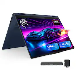 Lenovo - IdeaPad 5 16" 2-in-1 Touchscreen Laptop,AMD Ryzen AI 7 350,16GB RAM,1TB SSD+128GB Dock Station,Win 11 - Blue