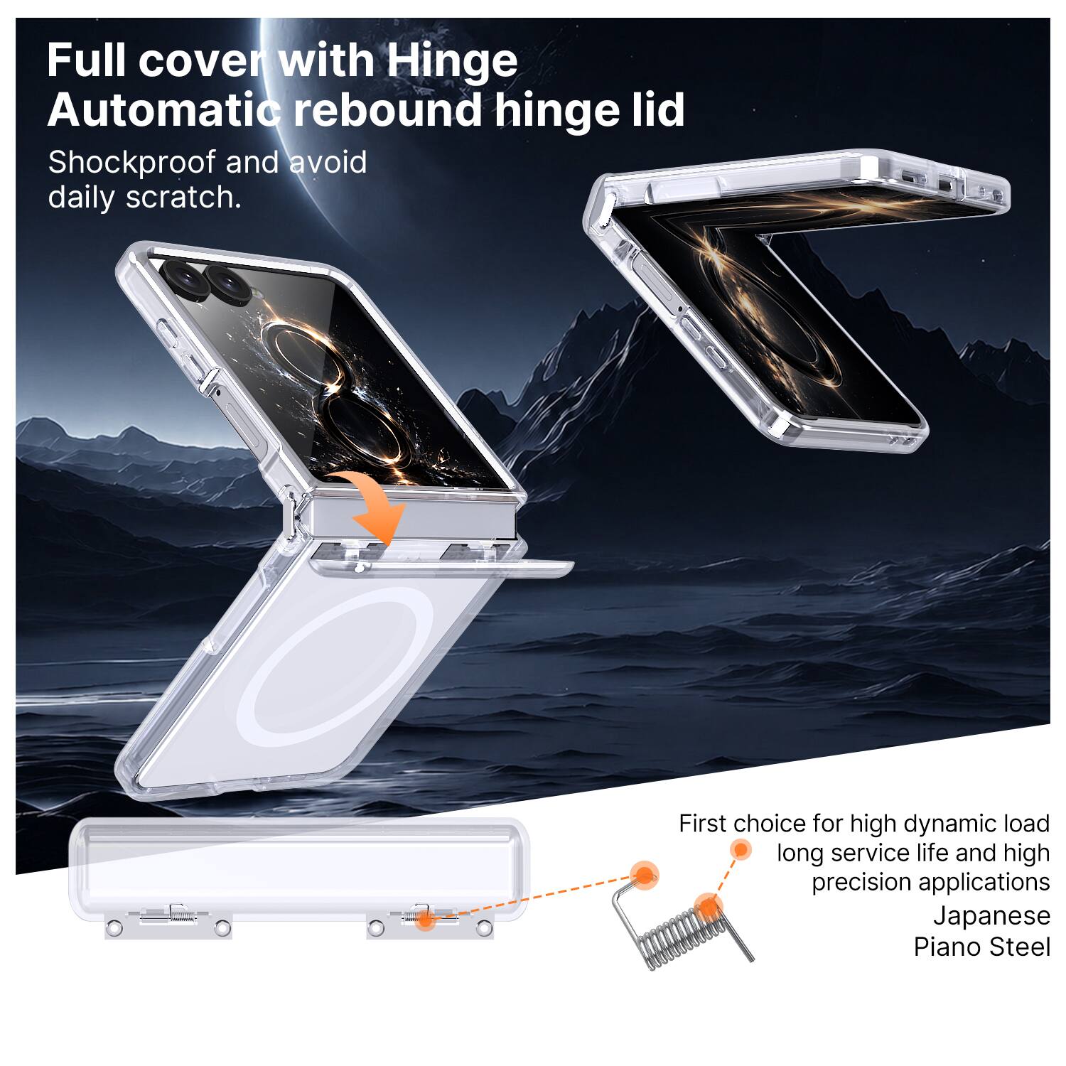 Full cover with Hinge Automatic rebound hinge lid  
Shockproof and avoid daily scratch.  

First choice for high dynamic load long service life and high precision applications Japanese Piano Steel