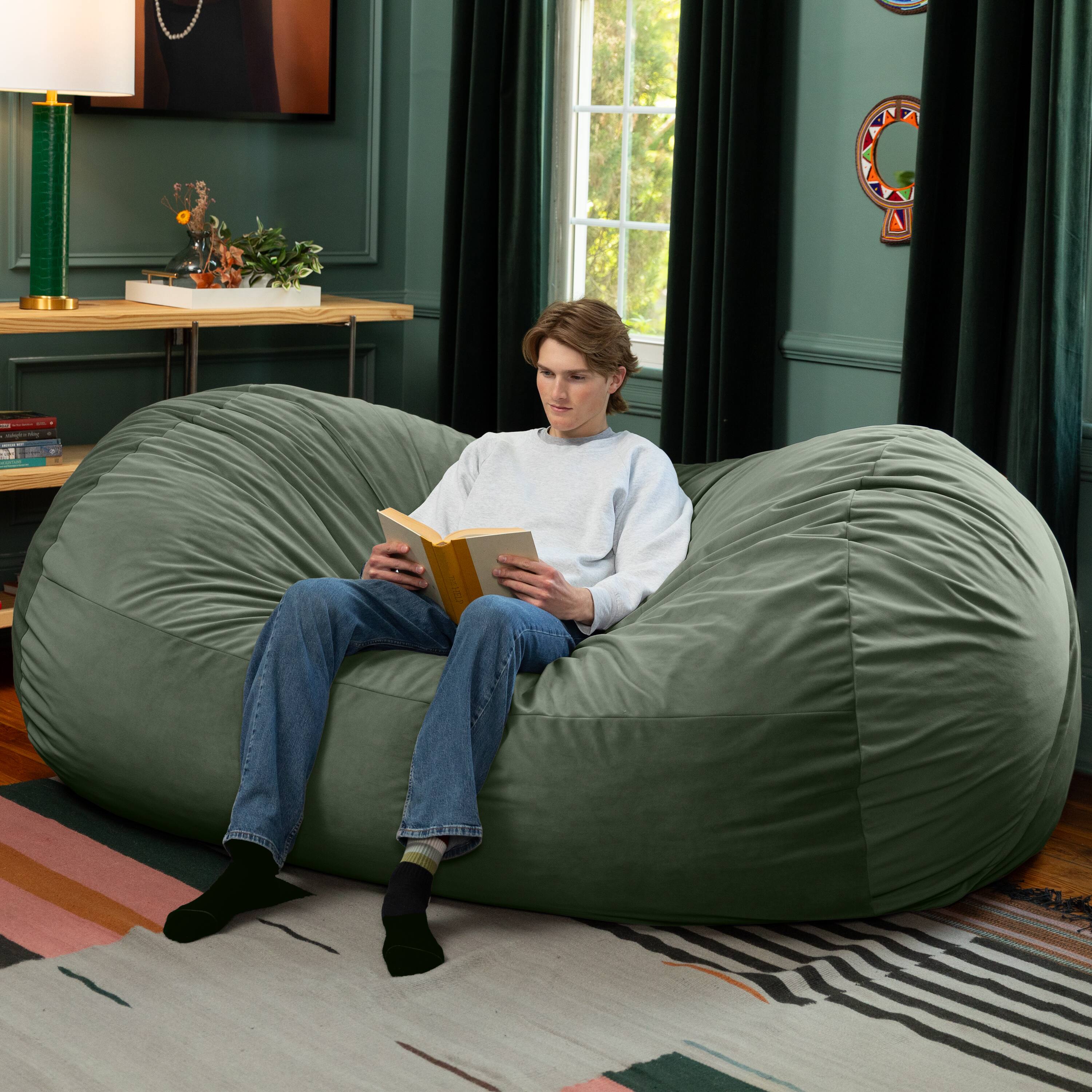 Alt View 2. Jaxx - Jaxx Grand Lounger 7 Foot Bean Bag Sofa -Lush Velvet Green - Lush Velvet Green.