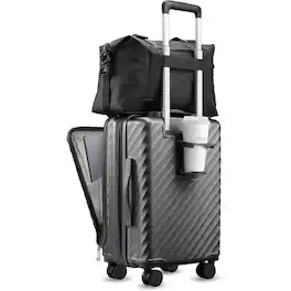 LUGGEX - 20 Inch Front-Opening Carry-On Luggage with TSA Lock and Tote Bag KVF - LX-FX - Black