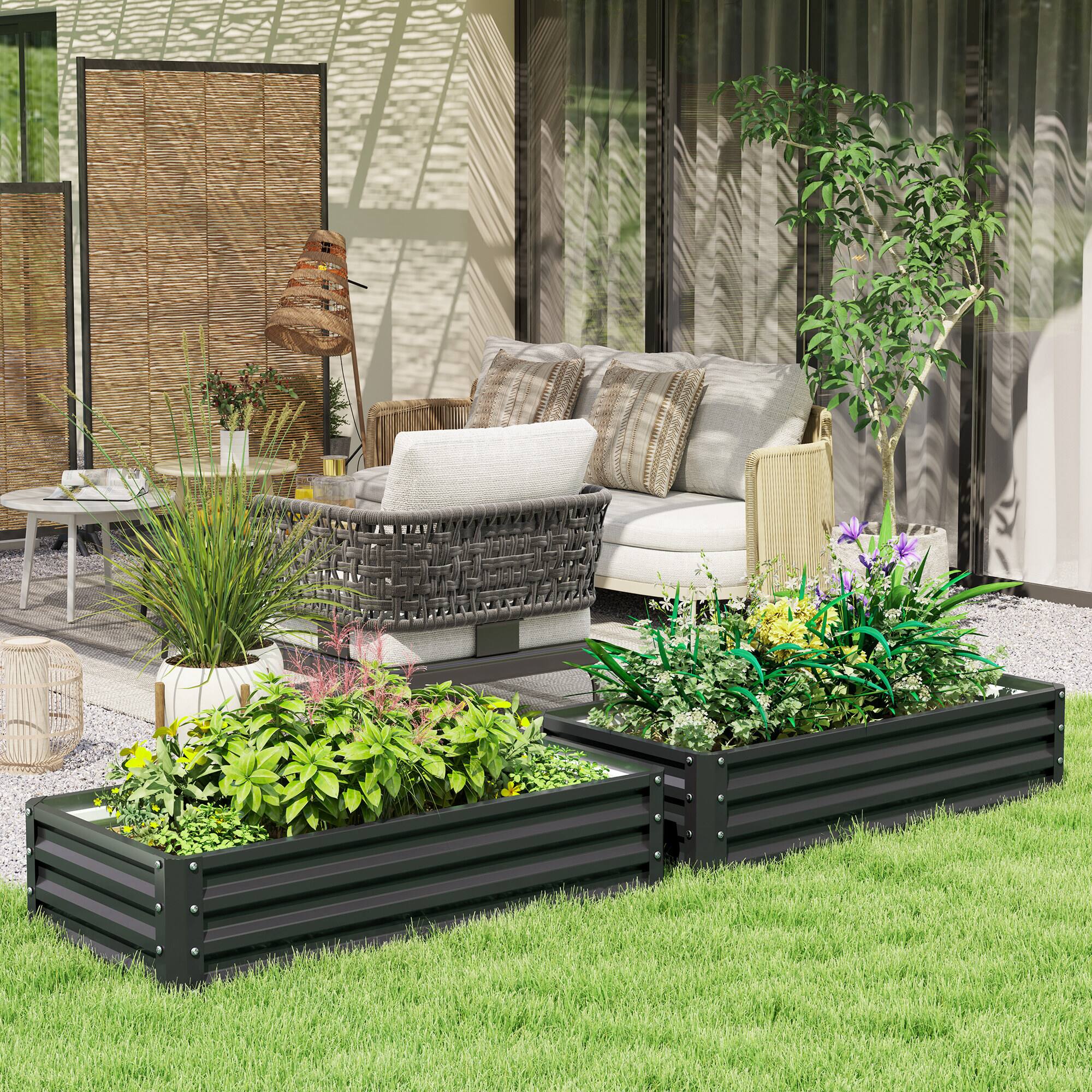 Alt View 1. Outsunny - Raised Garden Bed, 4' x 2' x 1' Metal Planter Box, for Growing Vegetables, Flowers, Herbs - Gray.