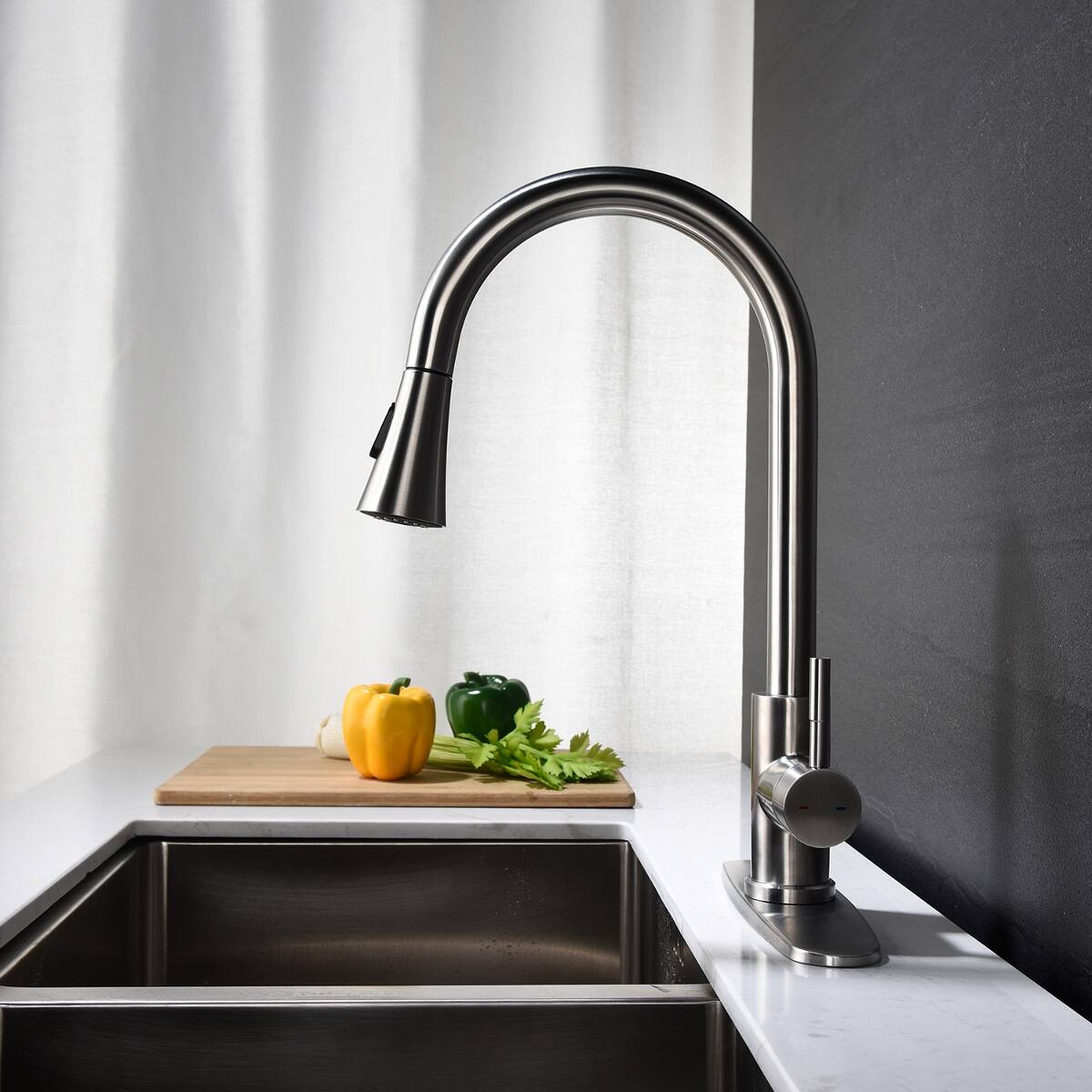Alt View 2. Ropilly - Ropilly Pull Out Kitchen Faucet, Brushed Nickel High Arc Kitchen Faucet with Single Lever and Pull-Down Spray Head - Brushed Nickel.