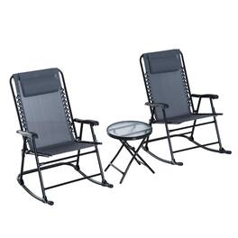 Resenkos - Outdoor Folding Rocking Chair Patio Table Seating Set, 2 Rocking Chairs, 1 Side Table, Fabric - Gray